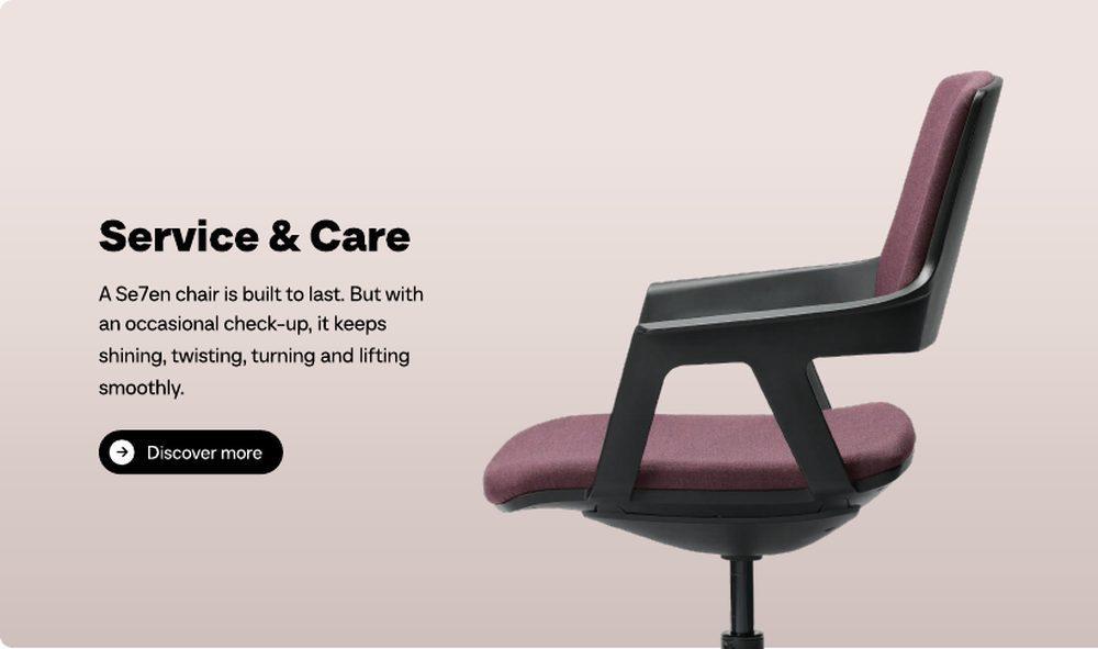 Websiteblok Service and Care met een bureaustoel