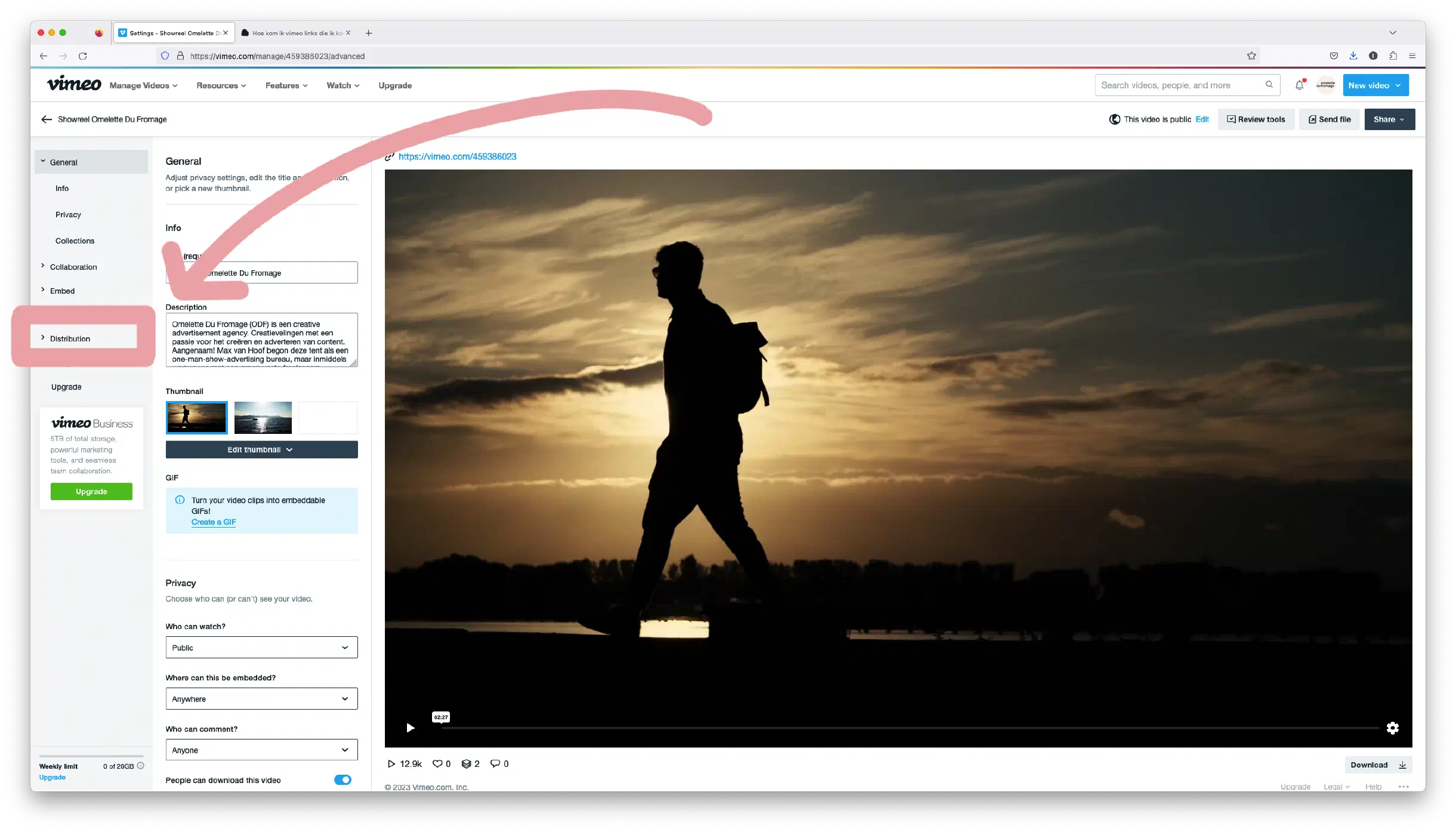 Vimeo distrubution link finder step 4