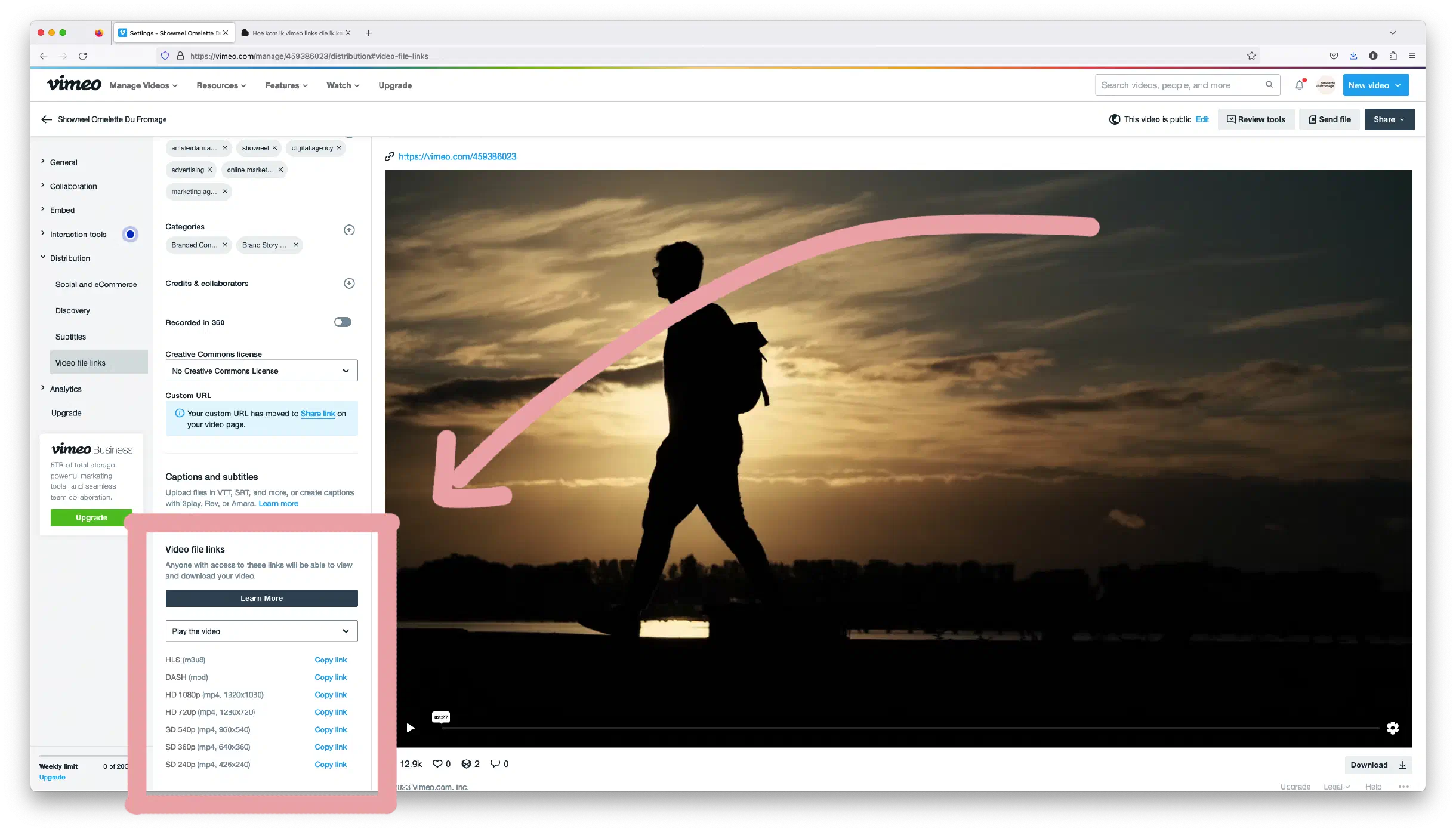Vimeo distrubution link finder step 6