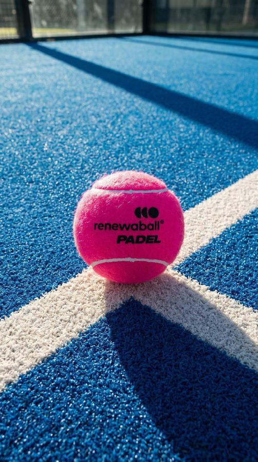 Roze Renewaball-padelbal op een blauwe baan