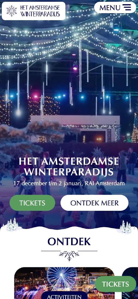 Homepage of Het Amsterdamse Winterparadijs on a phone