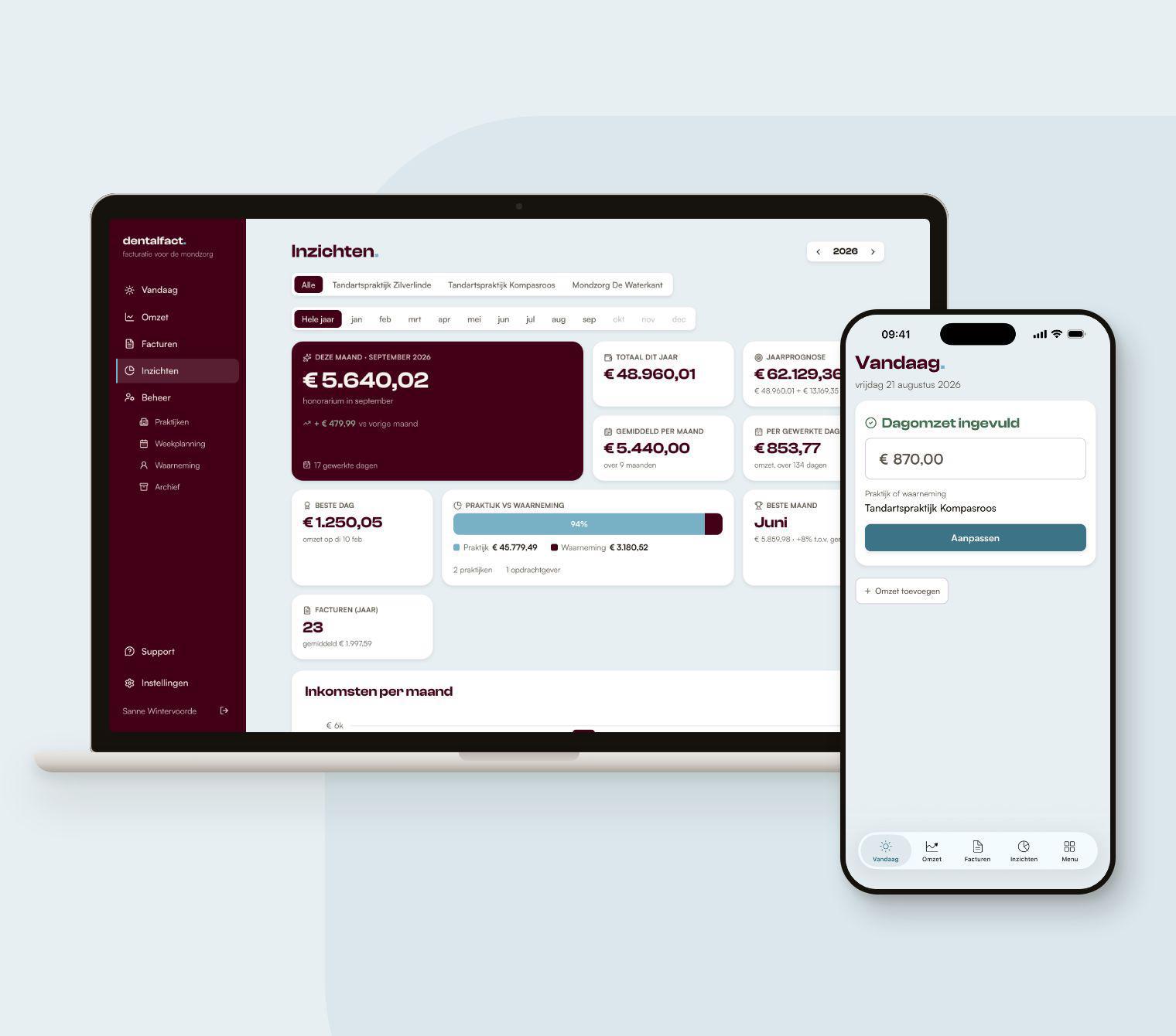 De DentalFact-app op een laptop en een telefoon