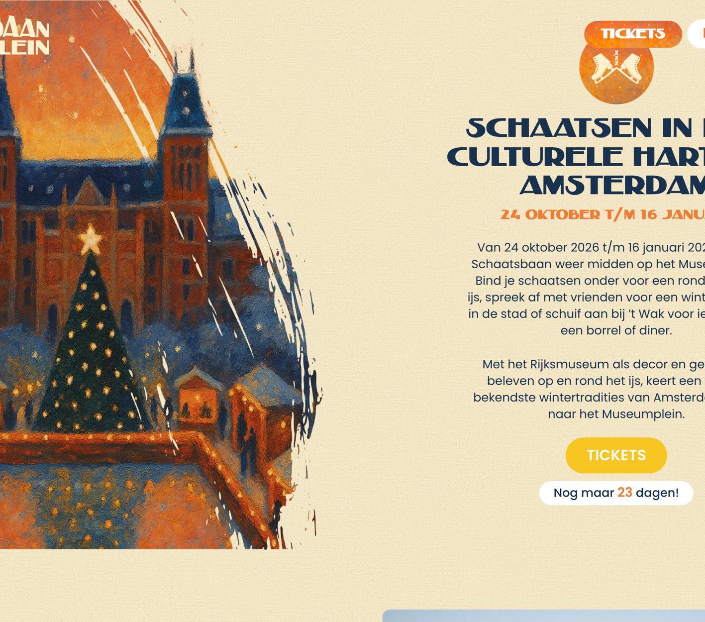 Schaatsbaan Museumplein homepage with the Rijksmuseum in winter