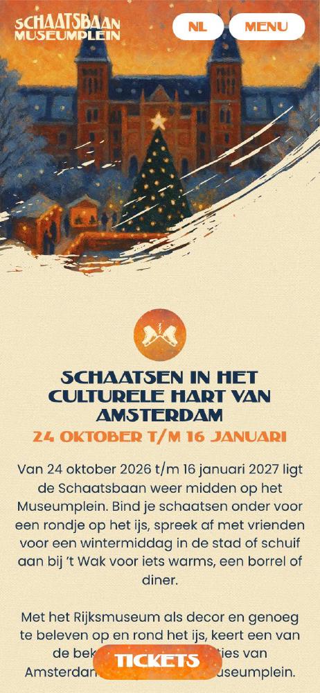 Homepage van Schaatsbaan Museumplein op een telefoon