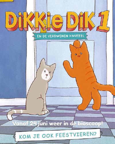 Campagneposter van Dikkie Dik en de verdwenen knuffel met een grijze en een oranje kat