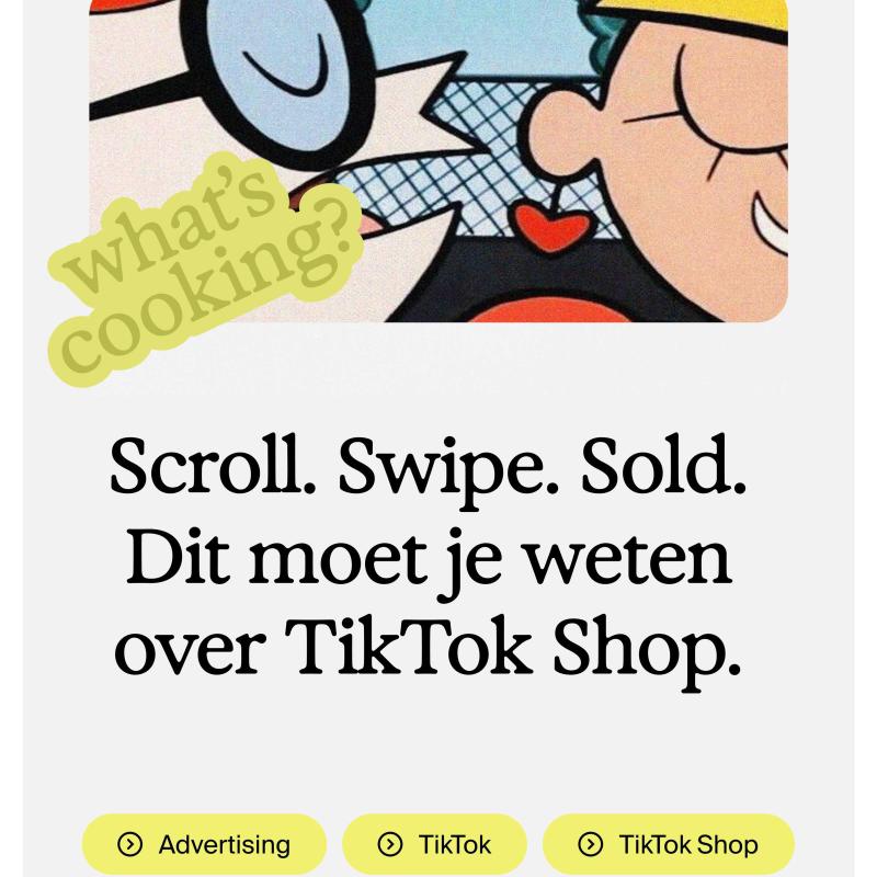 Instagram post "Scroll. Swipe. Sold. What you need to know about TikTok Shop." with a comic-style image and the labels Advertising, TikTok and TikTok Shop